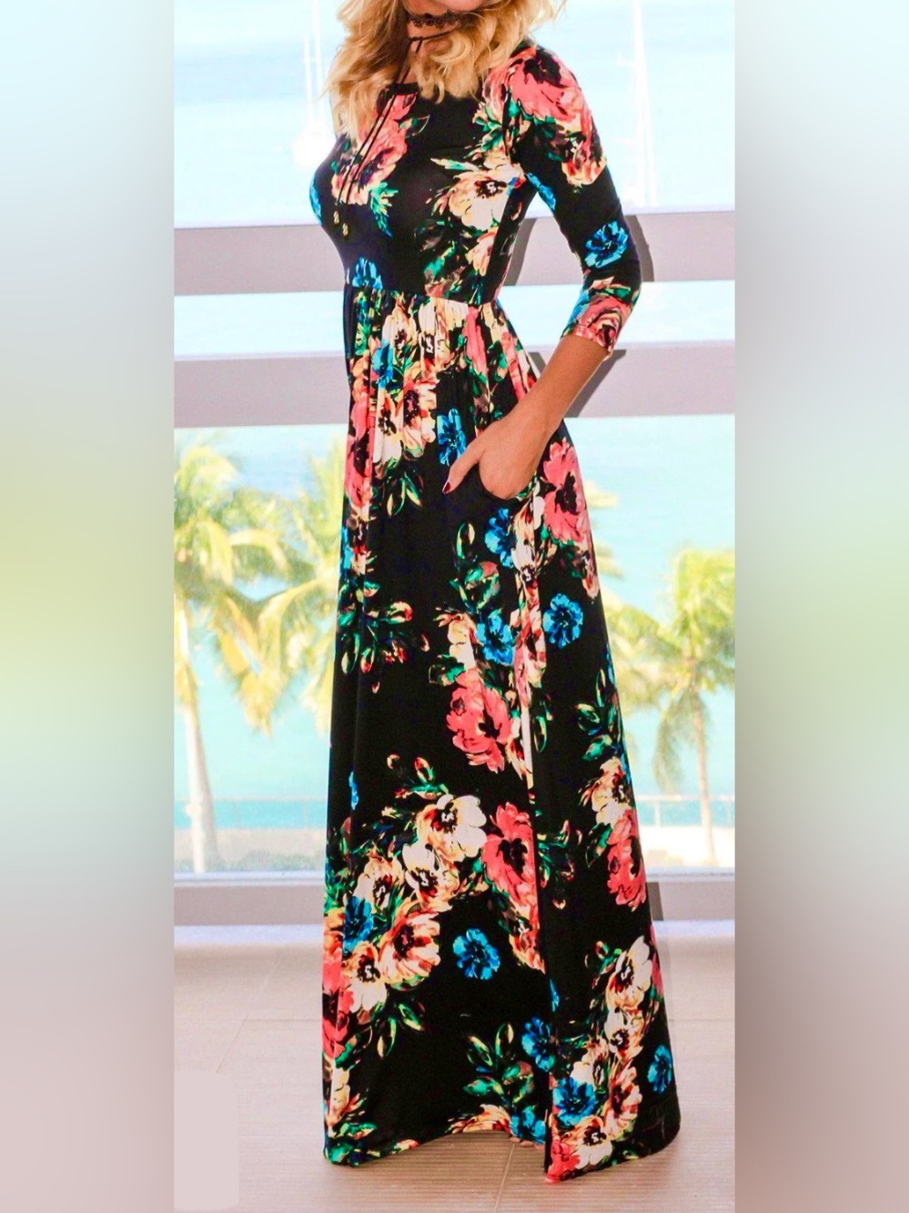 Reb & J 220 Long Sleeve Floral Maxi Sundress Size Large
